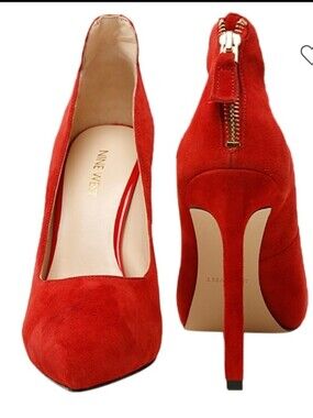 Nine West Red Suede Pointed-Toe Stiletto Pumps with Back Zip